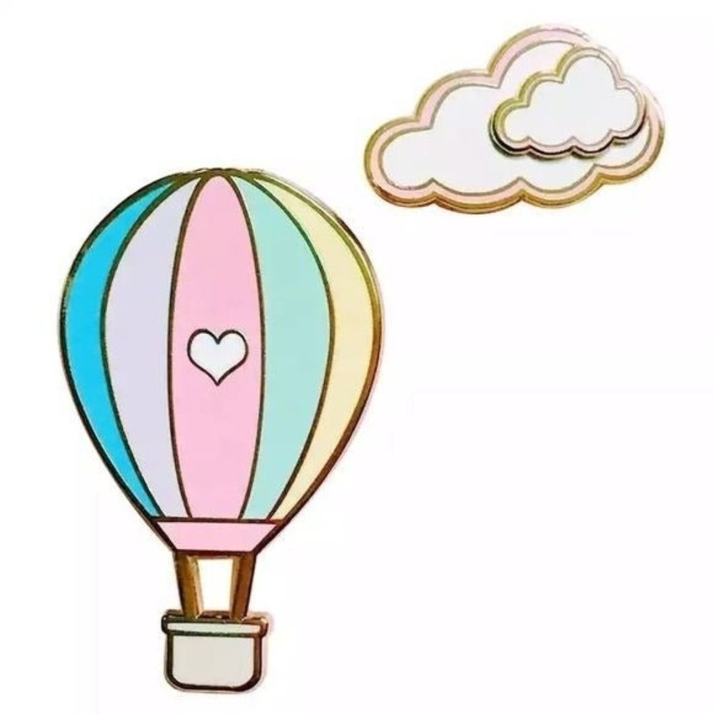 Set of 2 Hot Air Balloon & Clouds pin enamel gold